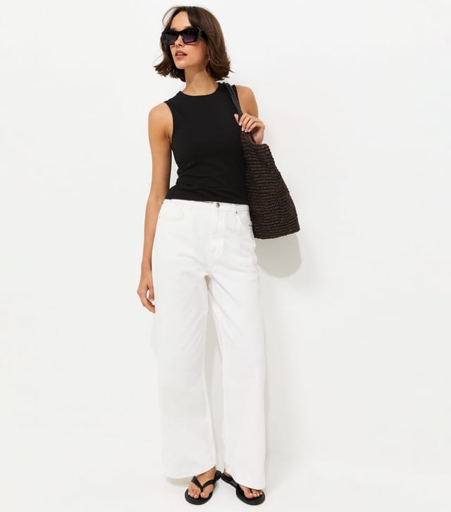 New Look Women's Black Cotton Rich Cropped Sleeveless Tank Top New Look - 3