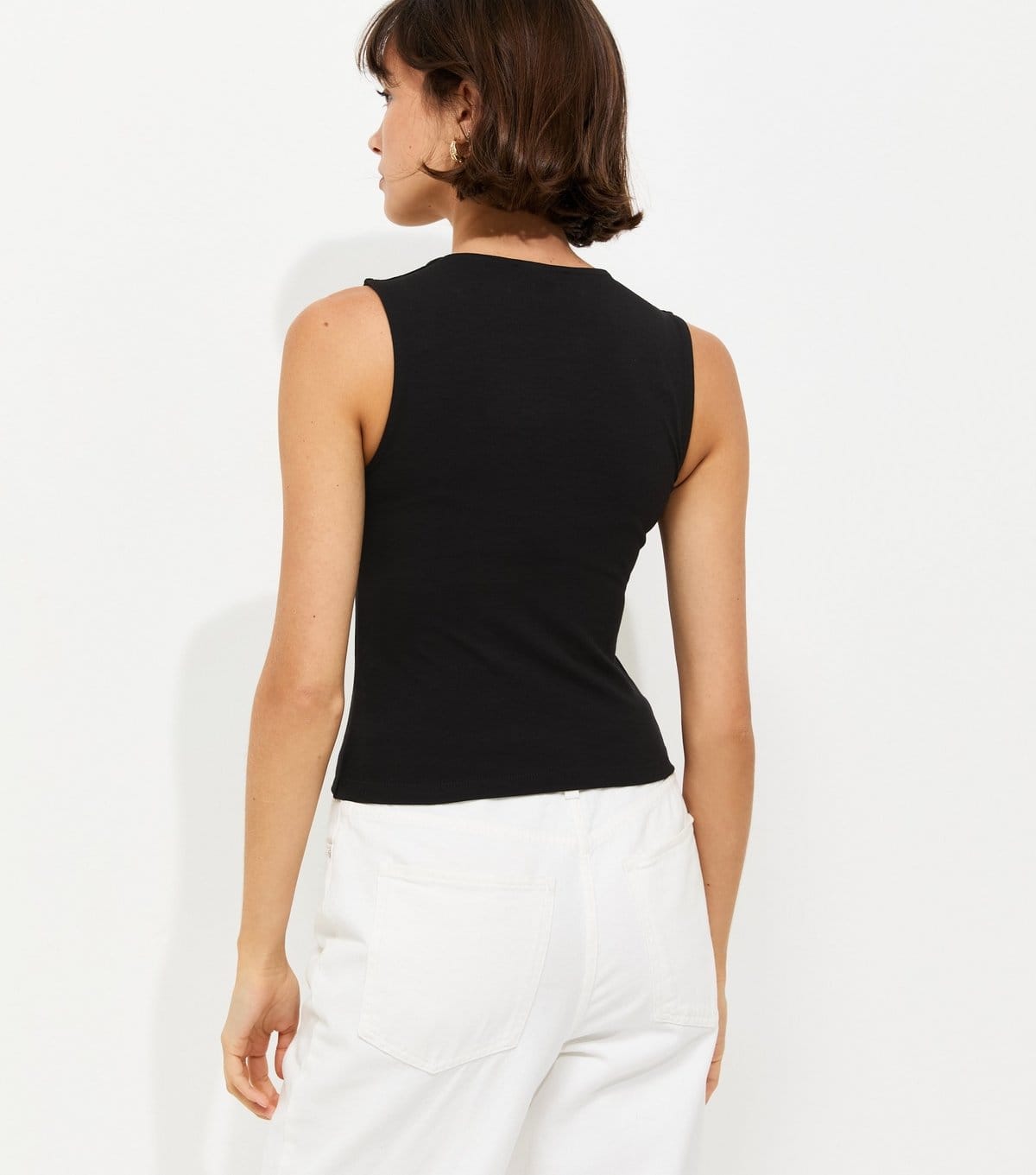 New Look Women's Black Cotton Rich Cropped Sleeveless Tank Top New Look - 4