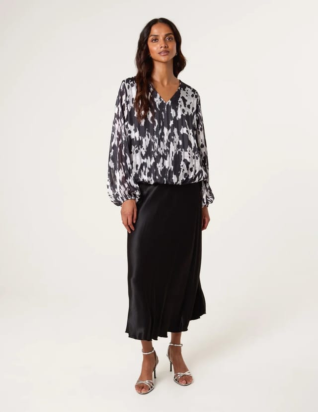 Blue Vanilla Metallic V Neck Bubble Hem Blouse - 2
