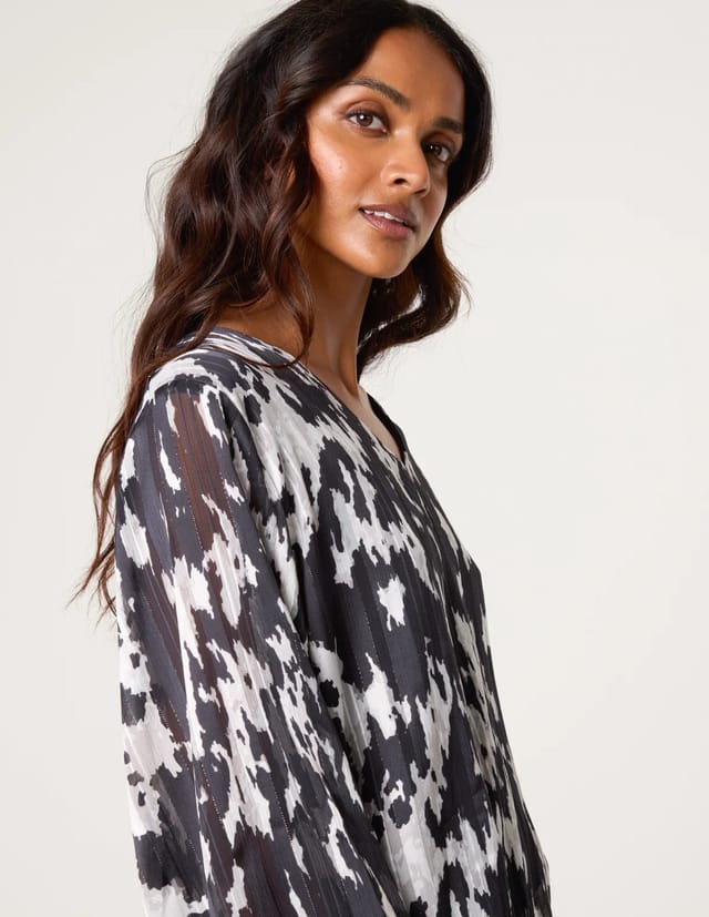 Blue Vanilla Metallic V Neck Bubble Hem Blouse - 3