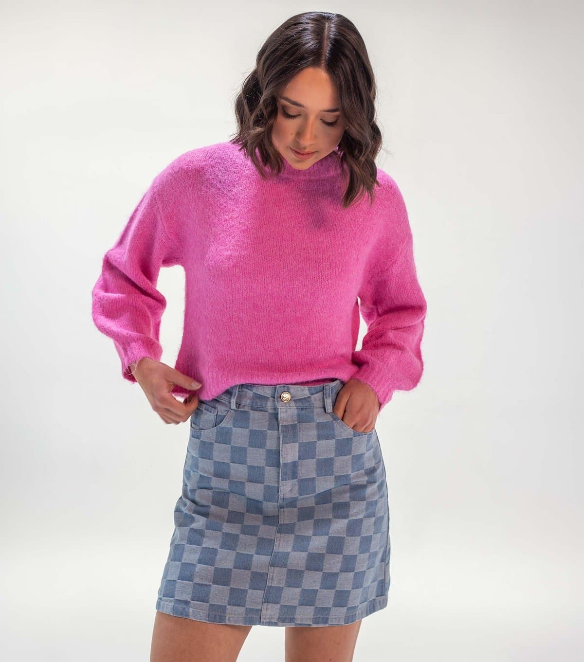 Sunshine Soul Women's Light Blue Check Chambray Mini Skirt Sunshine Soul New Look