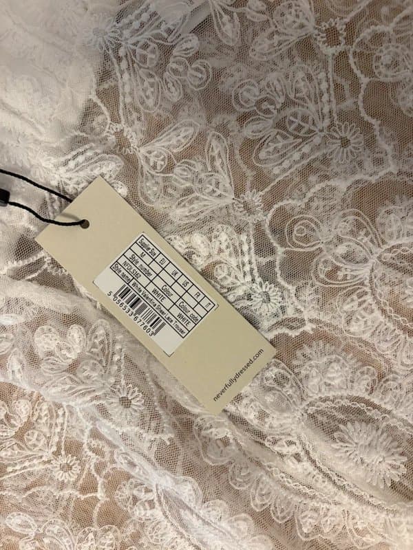 Never Fully Dressed Neverfullydressed white Valentina sheer lace beach trousers M new