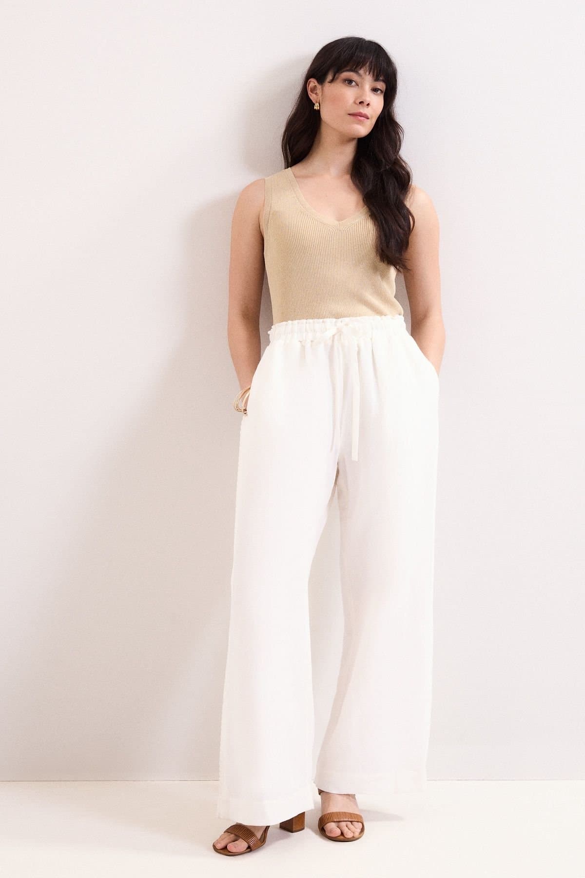 Phase Eight Phase Eight Women's Rowan Wide Leg Linen Trousers in Natural