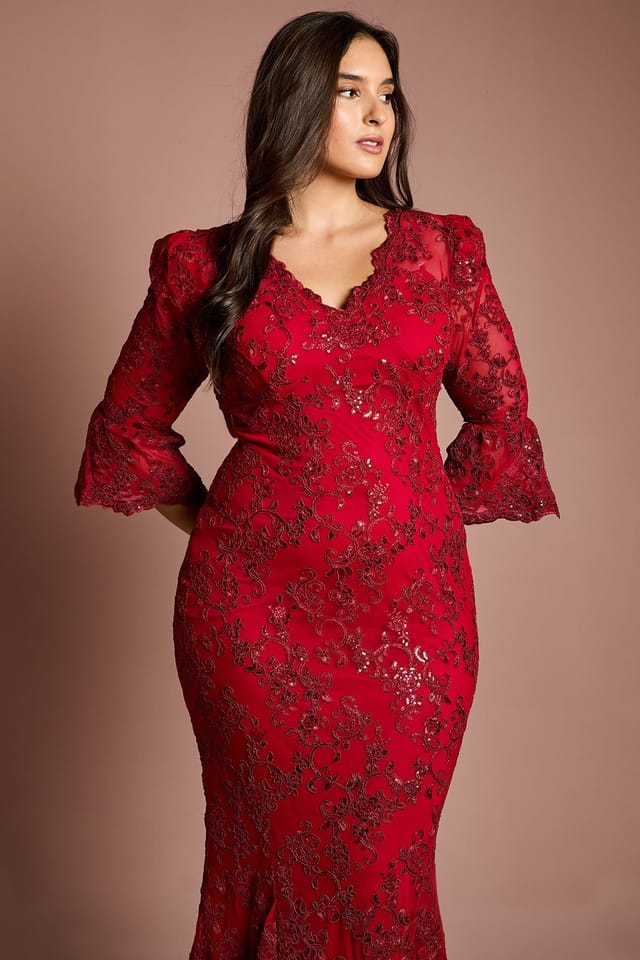 Coast Coast Women's Plus Size Sequin Bodycon Maxi Dress in Red - 2