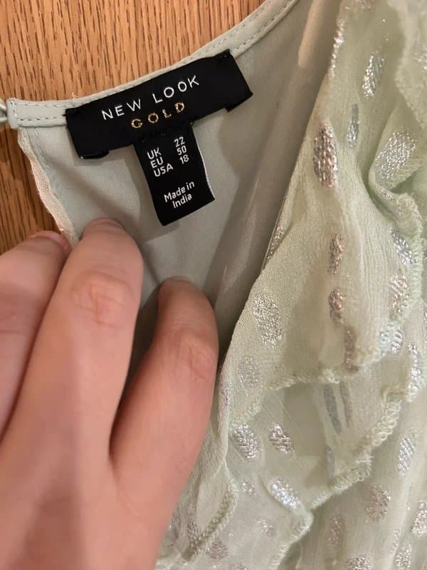 New Look New Look - Light Green Metallic Jacquard Chiffon Tiered Midi Skirt & Crop Top Co-ord - Size 20/22
