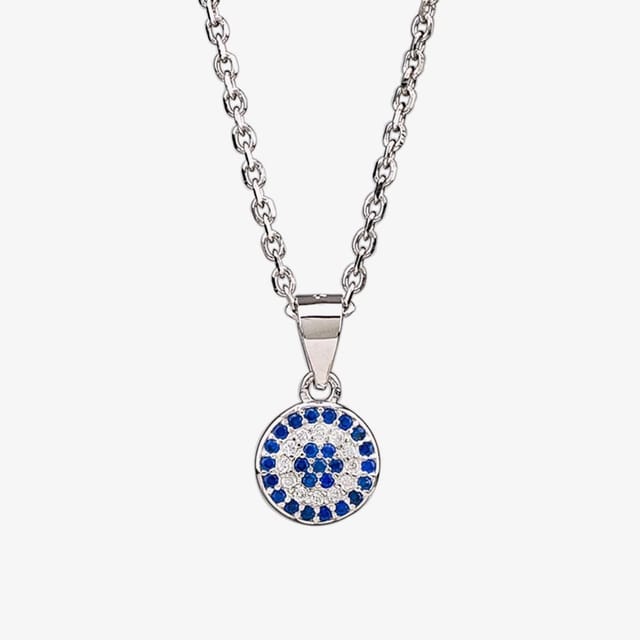T.H.Baker T.H.Baker Women's Silver Blue & White Cubic Zirconia Round Pendant & Earring Set SET9729 - 3