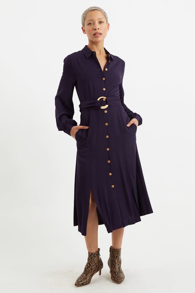 Louche Louche Women's Rebecka Twill Long Sleeve Midi Dress in Blue - 3