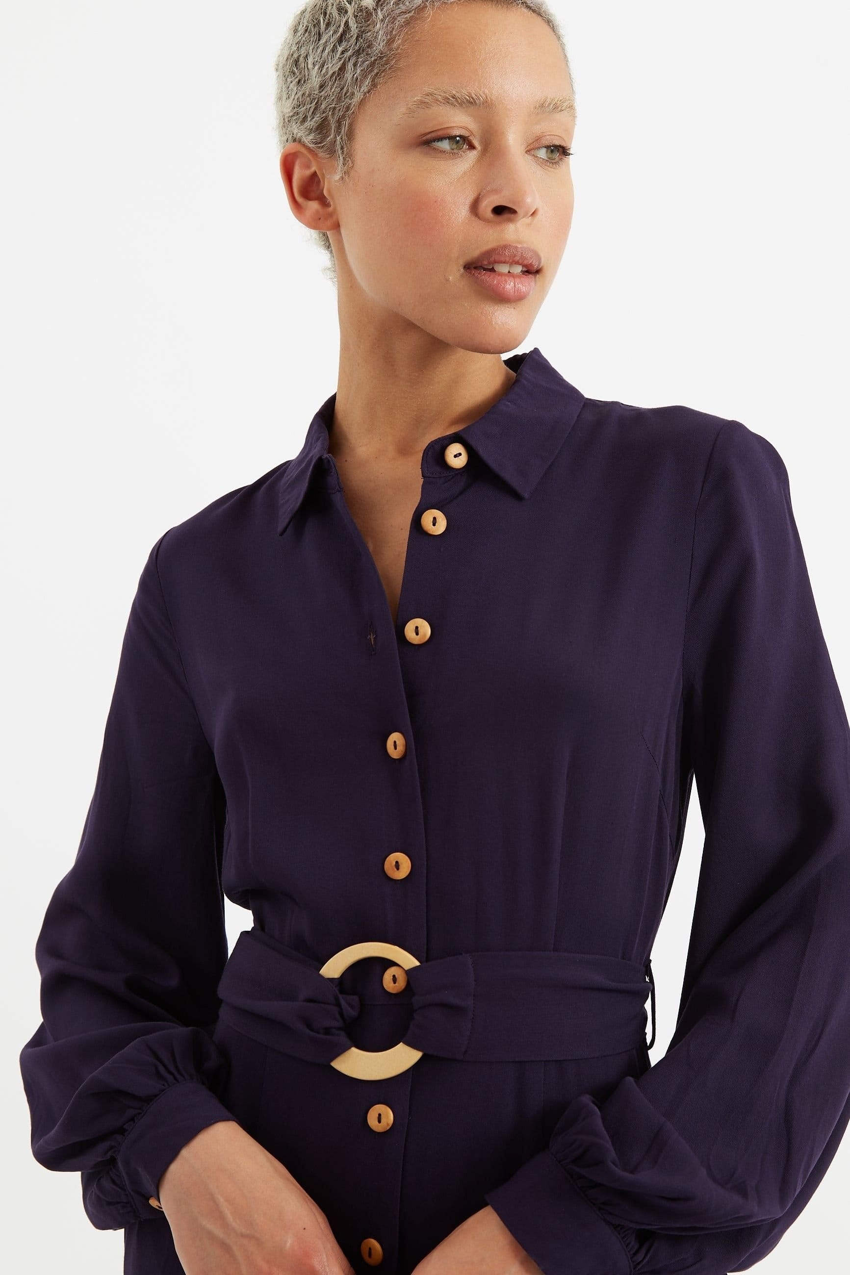 Louche Louche Women's Rebecka Twill Long Sleeve Midi Dress in Blue - 4