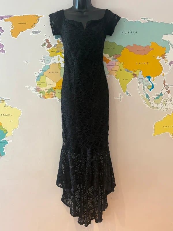 Quiz Quiz Black Lace Fishtail Midi Dress UK 14 Elegant Occasion Wedding Guest Evening Party