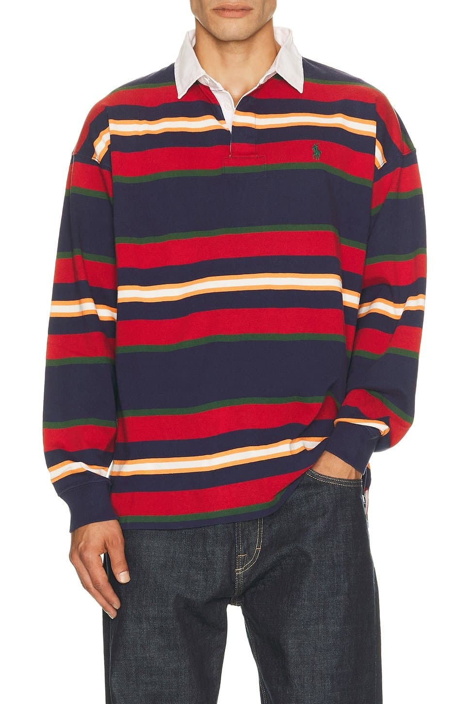 revolve Long Sleeve Yarn Dyed Cotton Rugby Polo Sweater