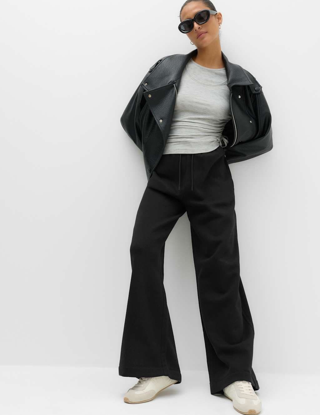 Marks & Spencer M&S Cotton Rich Wide Leg Joggers Black