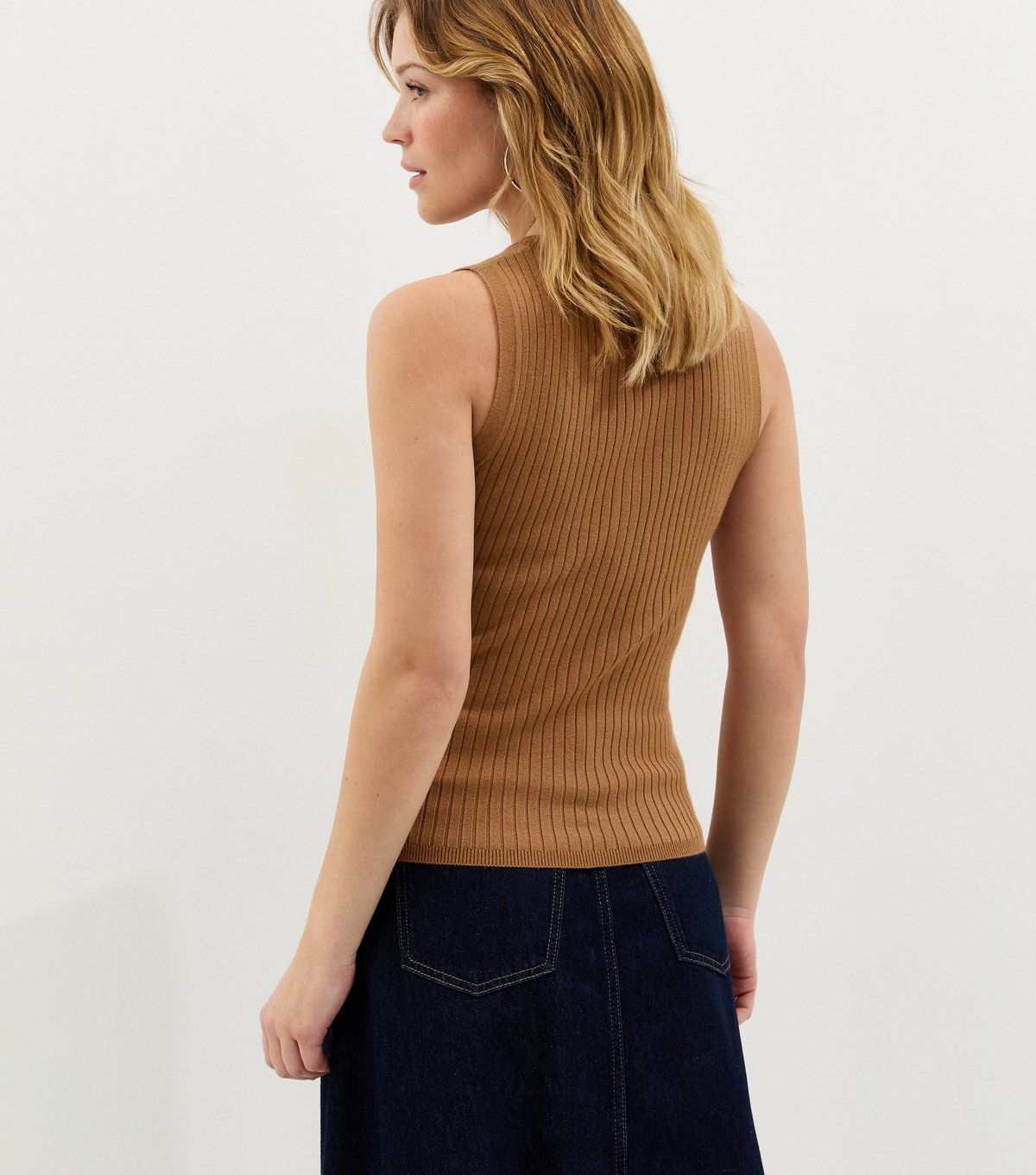 New Look Women's Tan Knitted Sleeveless Henley Top New Look - 4