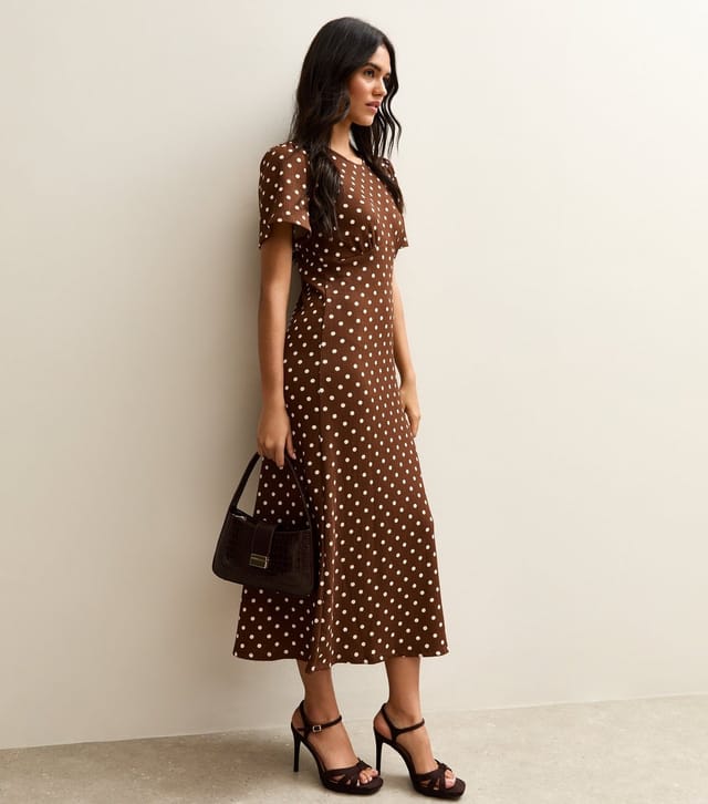 New Look Women's Brown Crinkle Texture Spot Print Midi Dress New Look - 3