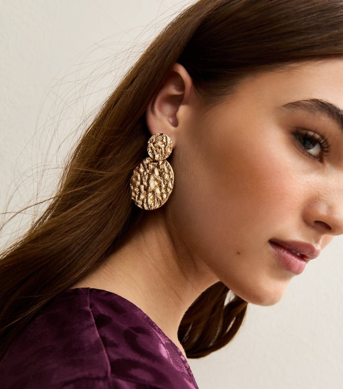 New Look Gold Tone Textured Circle Drop Earrings New Look