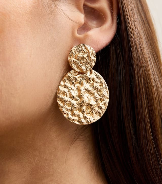 New Look Gold Tone Textured Circle Drop Earrings New Look - 2