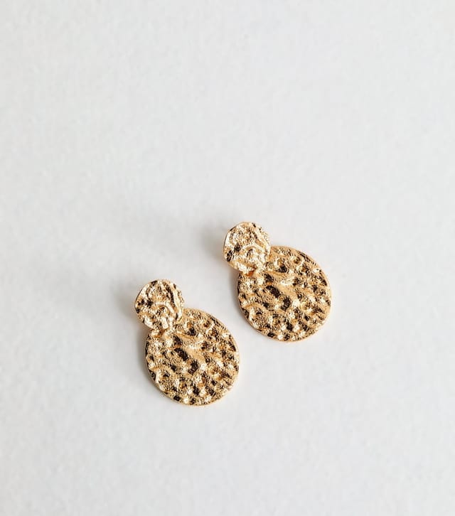 New Look Gold Tone Textured Circle Drop Earrings New Look - 3