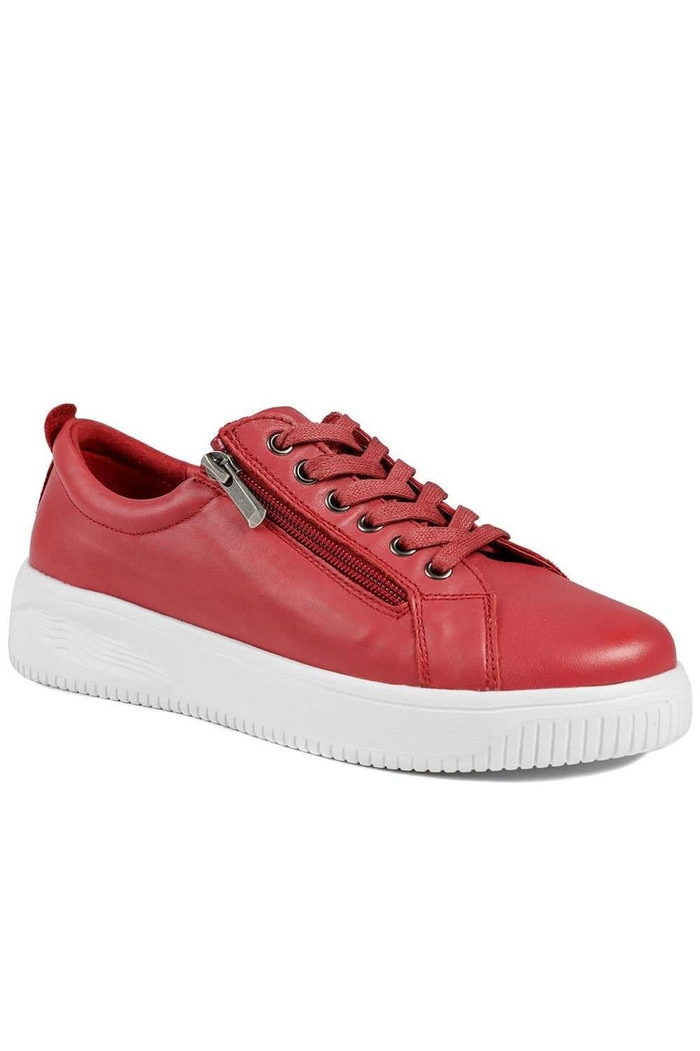 Jones Bootmaker Jones Bootmaker Women's Anara Zip & Lace Leather Trainers in Red