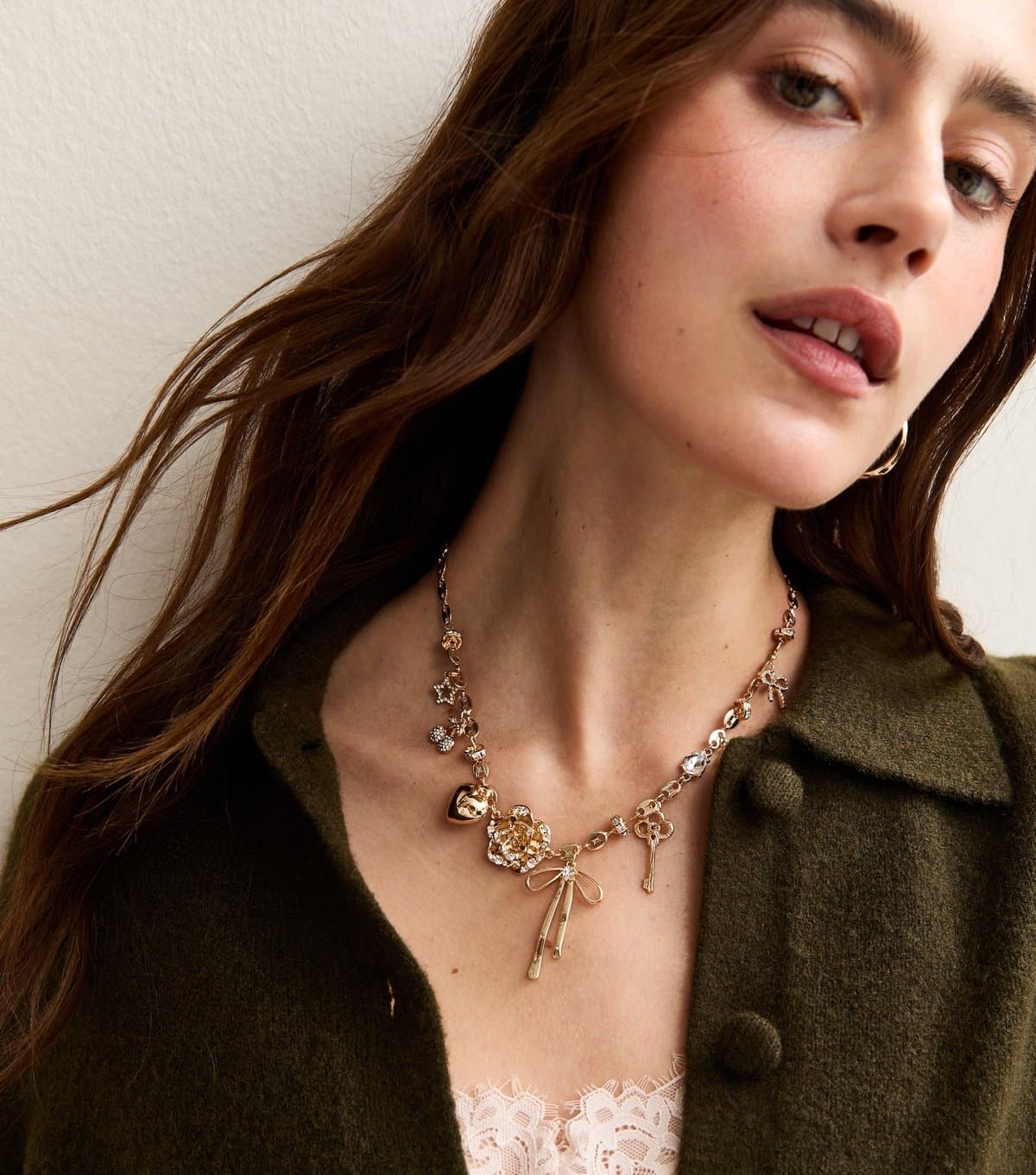 New Look Gold Tone Bow Key Charm Necklace New Look