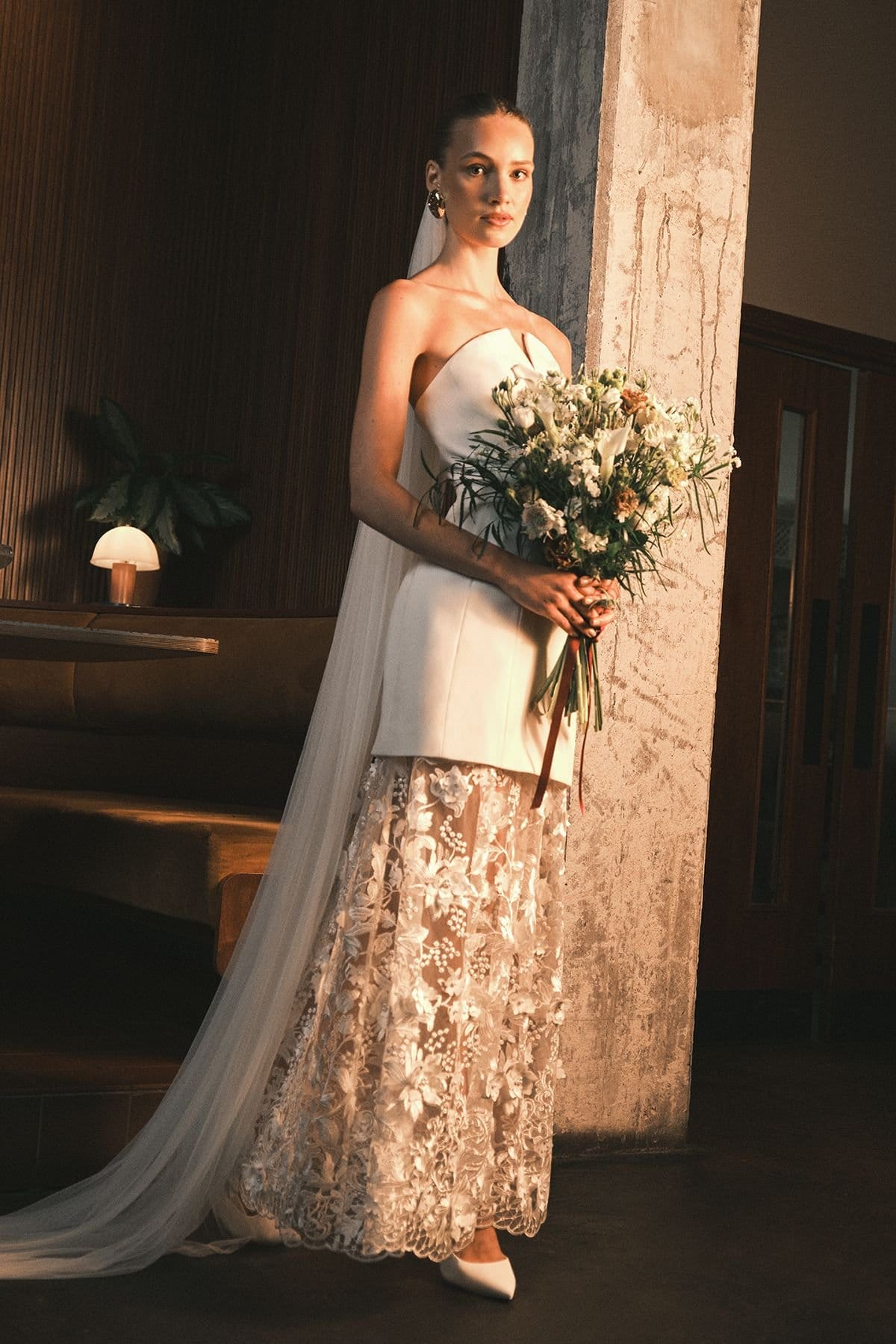 Coast Ivory Structured Bandeau Maxi Wedding Dress with Lace Skirt