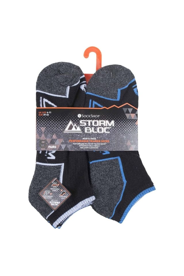 SOCKSHOP Storm Bloc SOCKSHOP Storm Bloc Men's 6 Pack Cushioned Sole Running Low Cut Trainer Socks in Black - 2