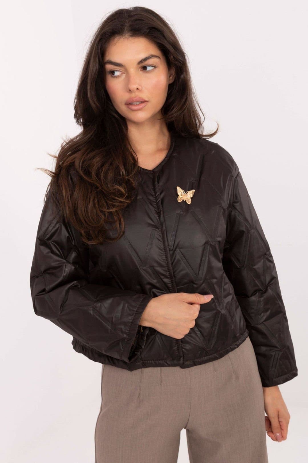 Love Lace Love Lace Women's Quilted Collarless Transitional Jacket in Black