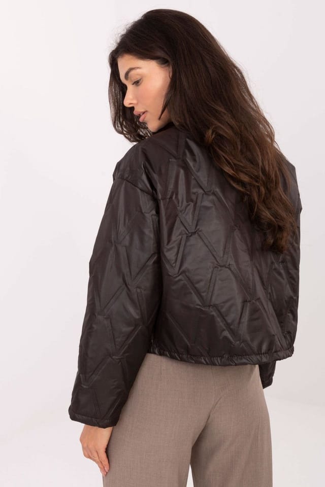 Love Lace Love Lace Women's Quilted Collarless Transitional Jacket in Black - 3