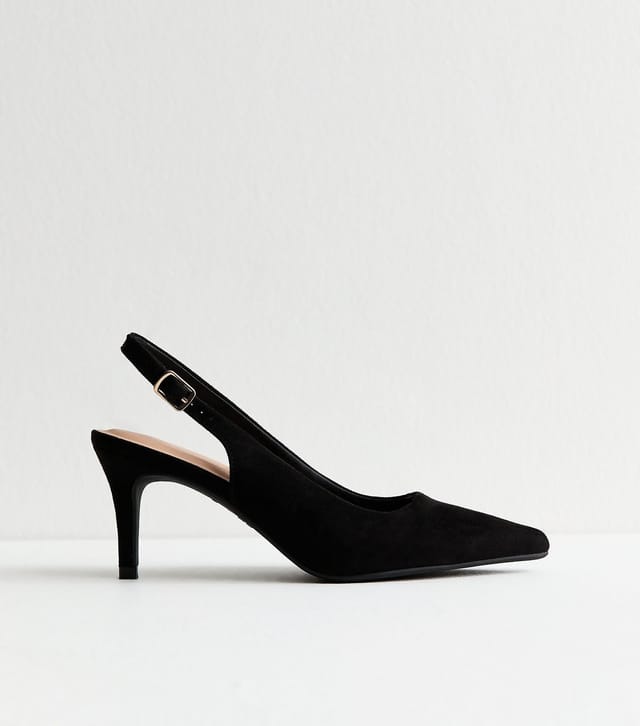 New Look Women's Black Faux Suede Slingback Stiletto Court Shoes Vegan New Look - 2