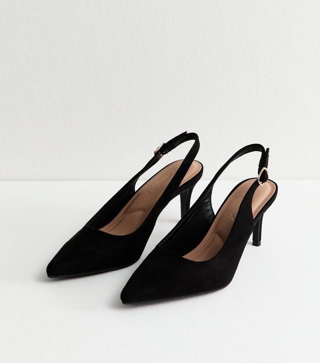 New Look Women's Black Faux Suede Slingback Stiletto Court Shoes Vegan New Look - 3