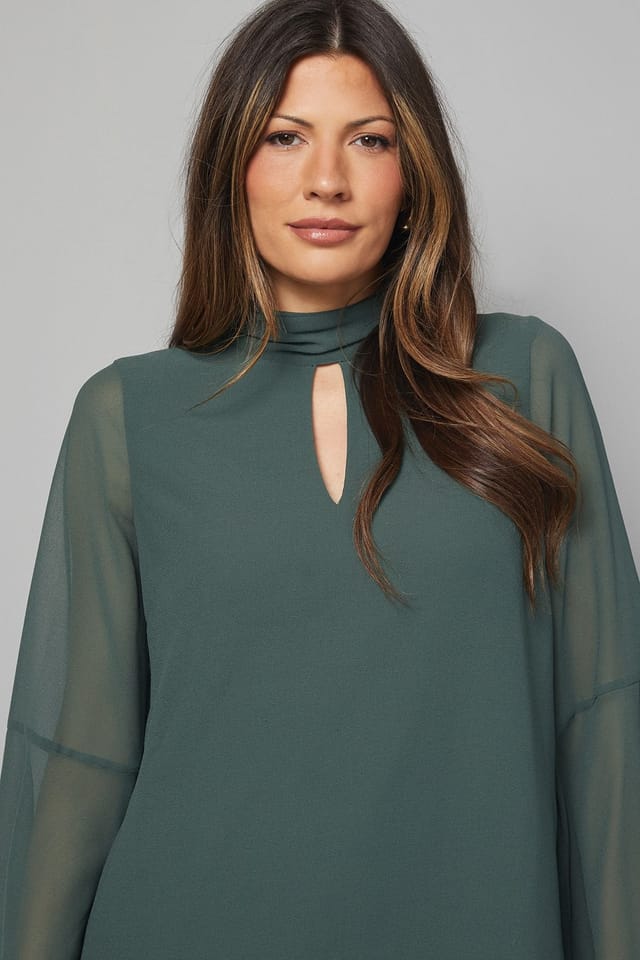 Wallis Wallis Women's Chiffon Neck Shift Dress in Emerald - 3