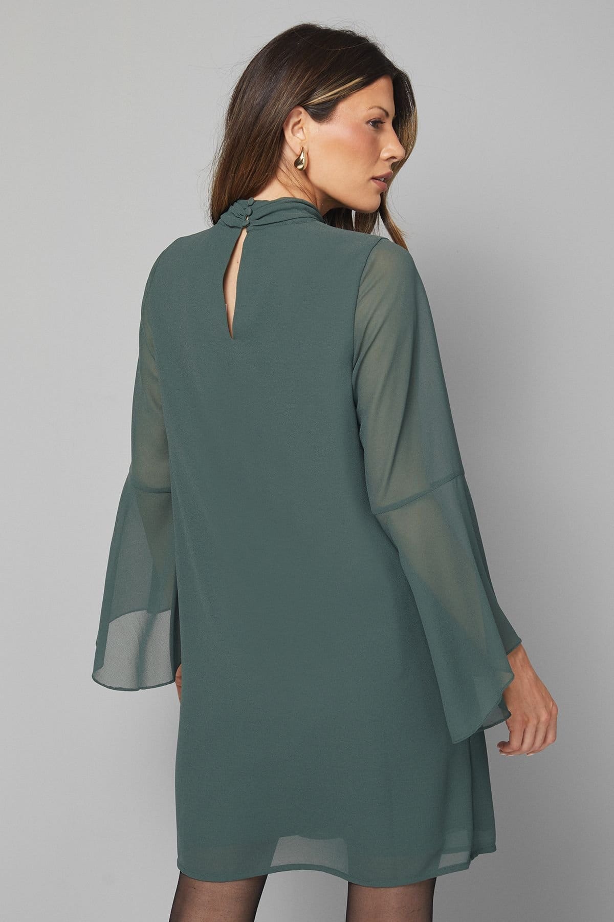 Wallis Wallis Women's Chiffon Neck Shift Dress in Emerald - 4