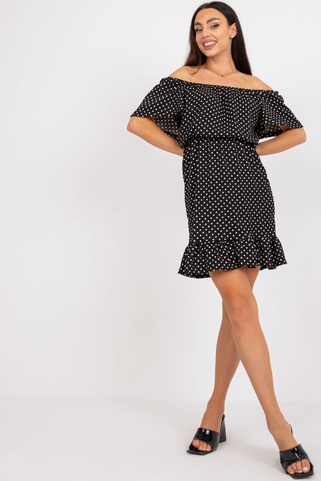Love Lace Love Lace Women's Cotton Ruffle Sleeve Dress with Spanish Neckline in Black