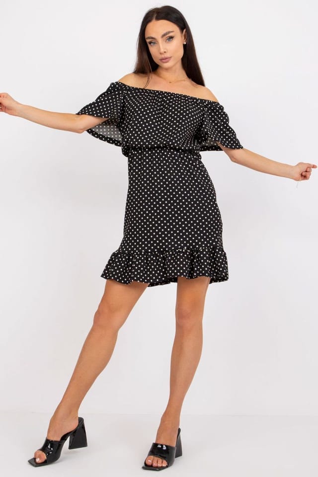 Love Lace Love Lace Women's Cotton Ruffle Sleeve Dress with Spanish Neckline in Black - 2