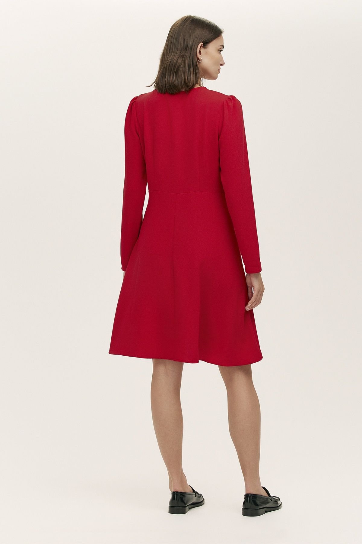Finery London Finery London Women's Shauna Crepe Long Sleeve Short Dress in Red - 3