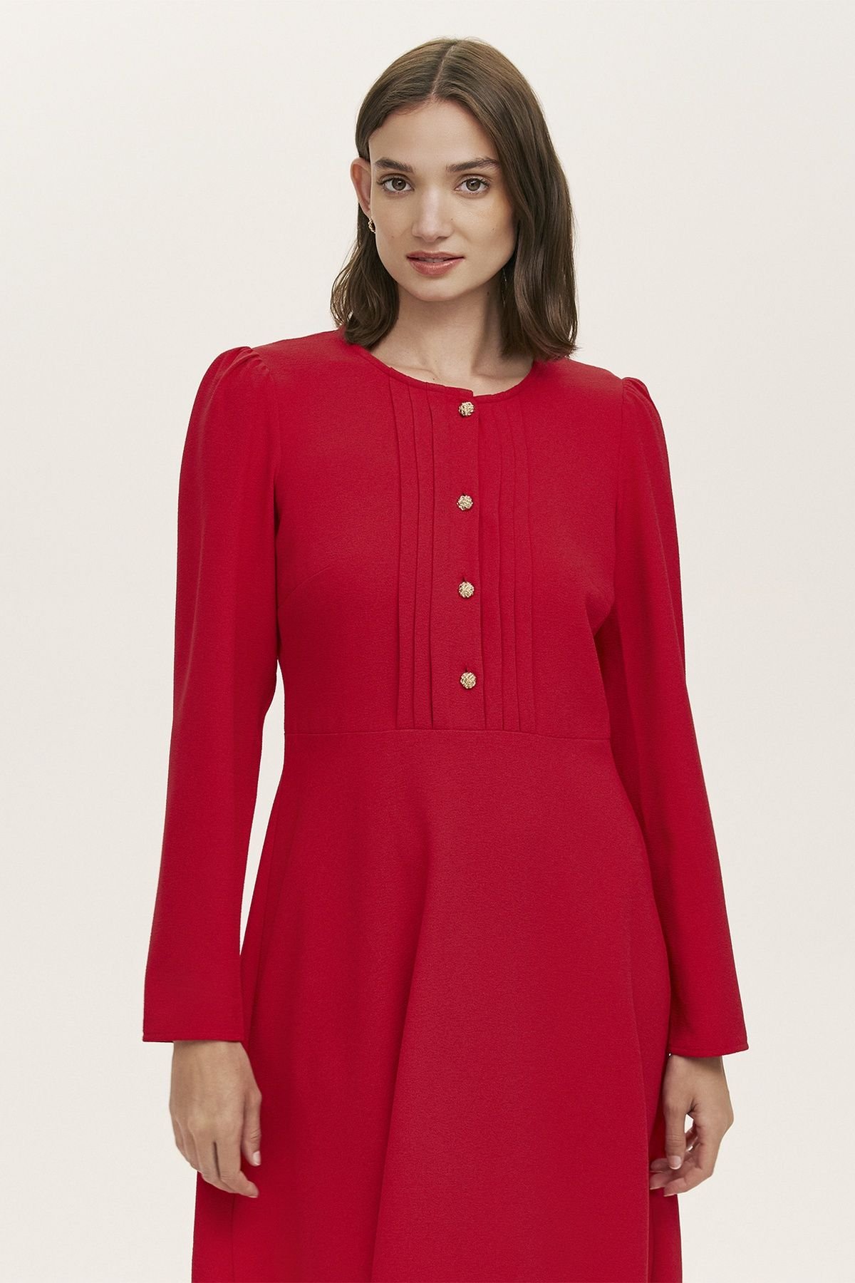 Finery London Finery London Women's Shauna Crepe Long Sleeve Short Dress in Red - 4