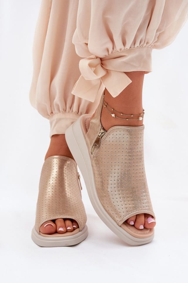 Love Lace Love Lace Women's Jezzi Wedge Heel Sandals with Side Zipper for Easy Wear in Gold - 3