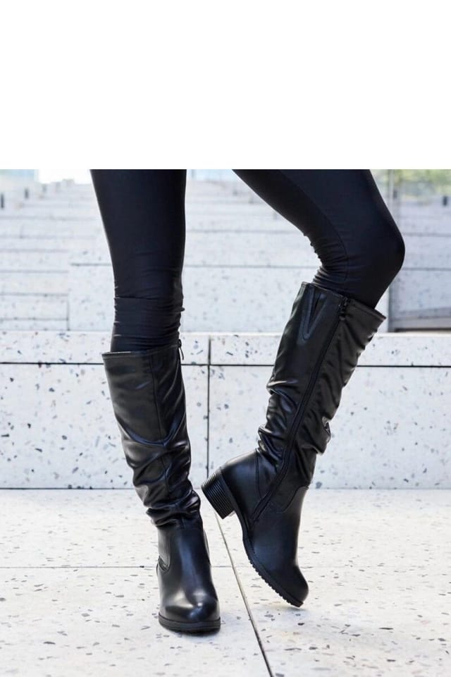 Love Lace Love Lace Women's Insulated Creased Angelico Knee High Boots with Inner Zip in Black - 3