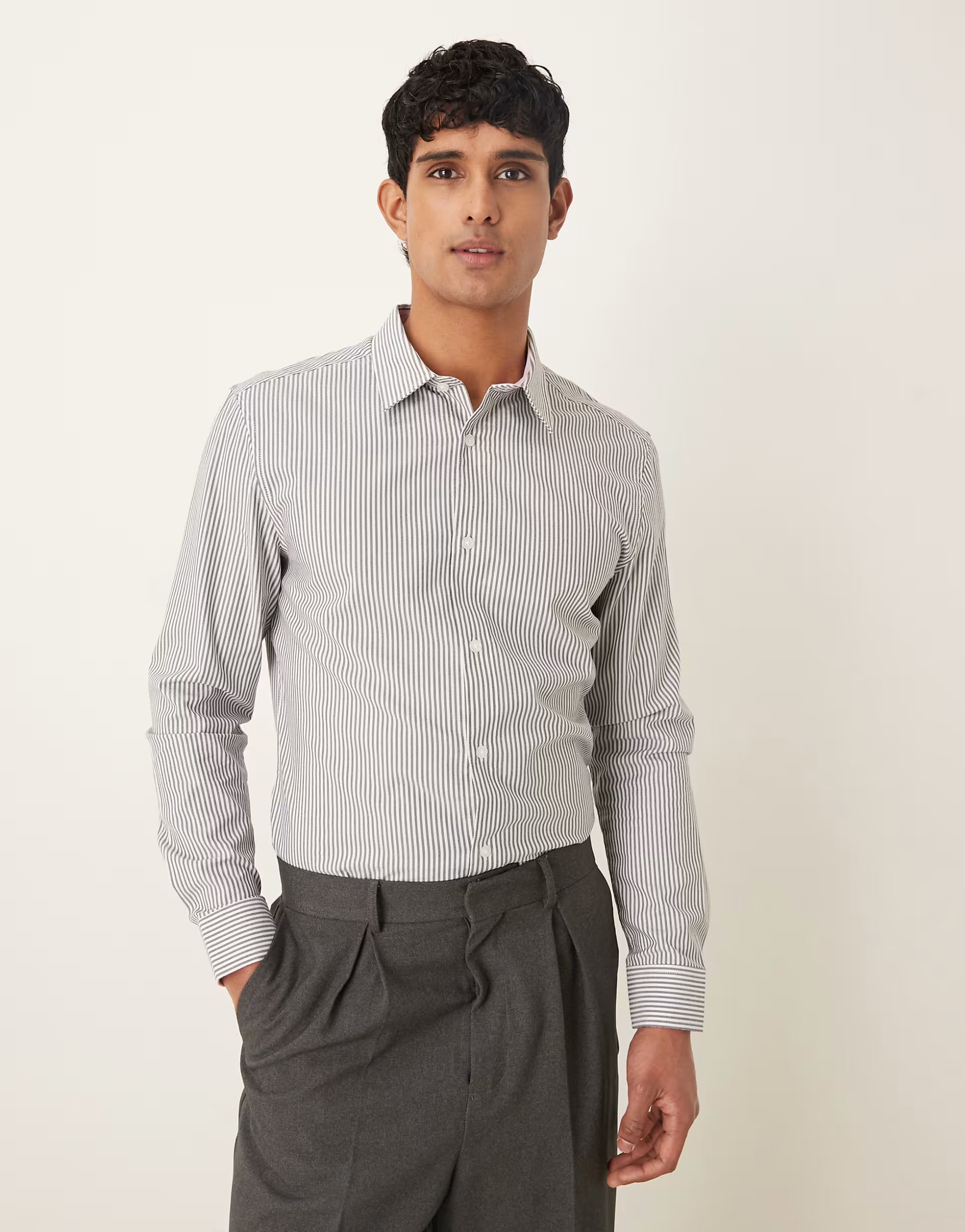 ASOS ASOS DESIGN slim smart shirt in grey stripe - 1
