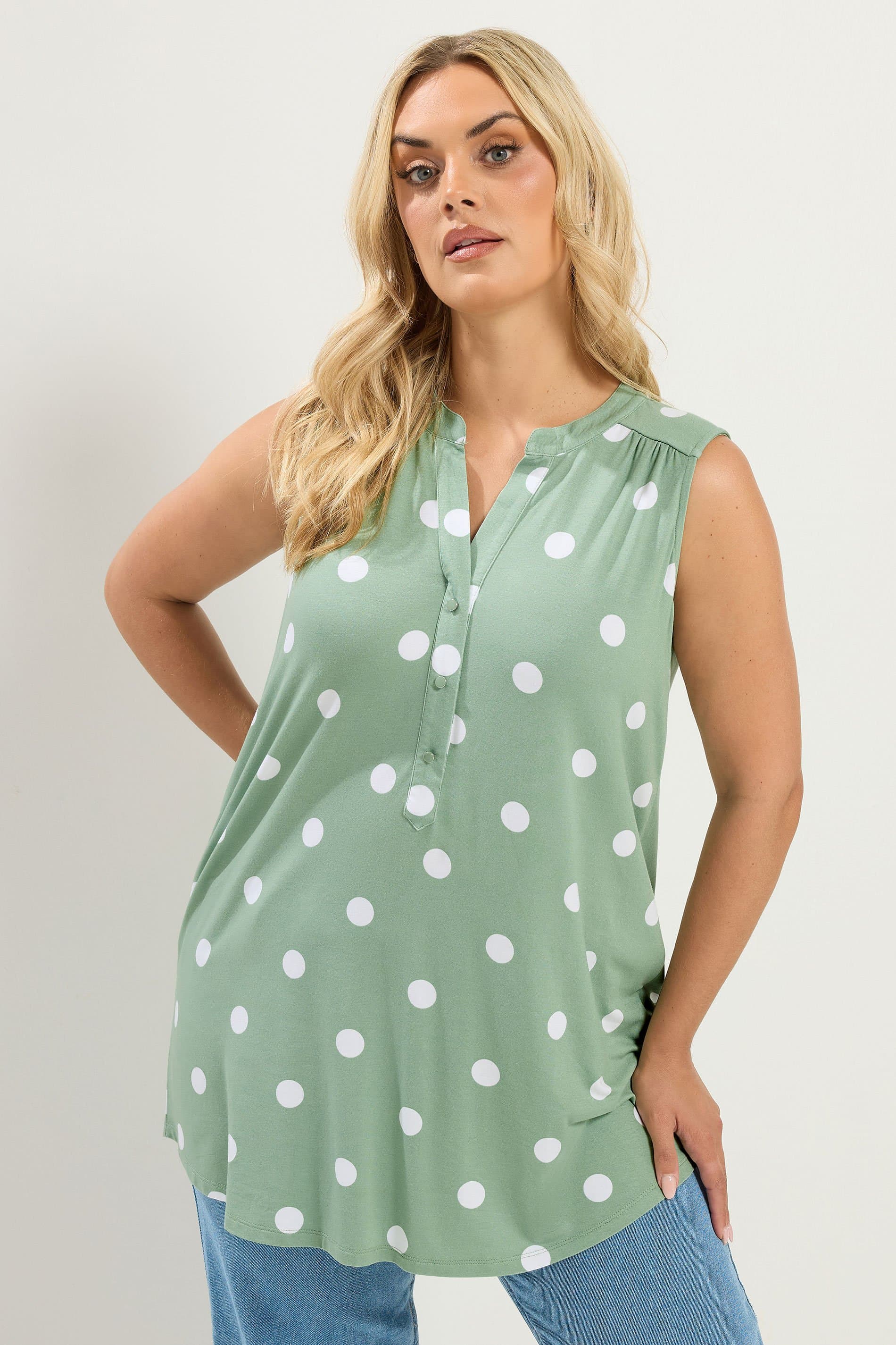 Yours Plus Size Green Polka Dot Sleeveless Swing Blouse