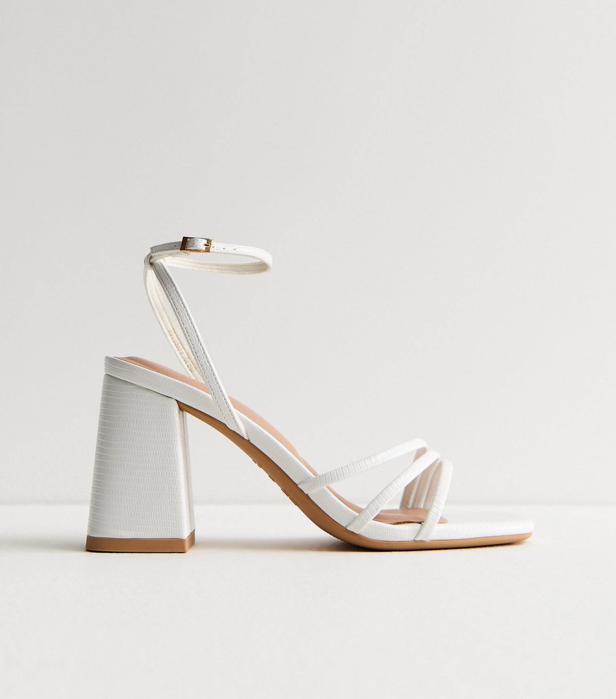 New Look Women's White Faux Leather Asymmetric Strap Block Heel Sandals Vegan New Look - 2