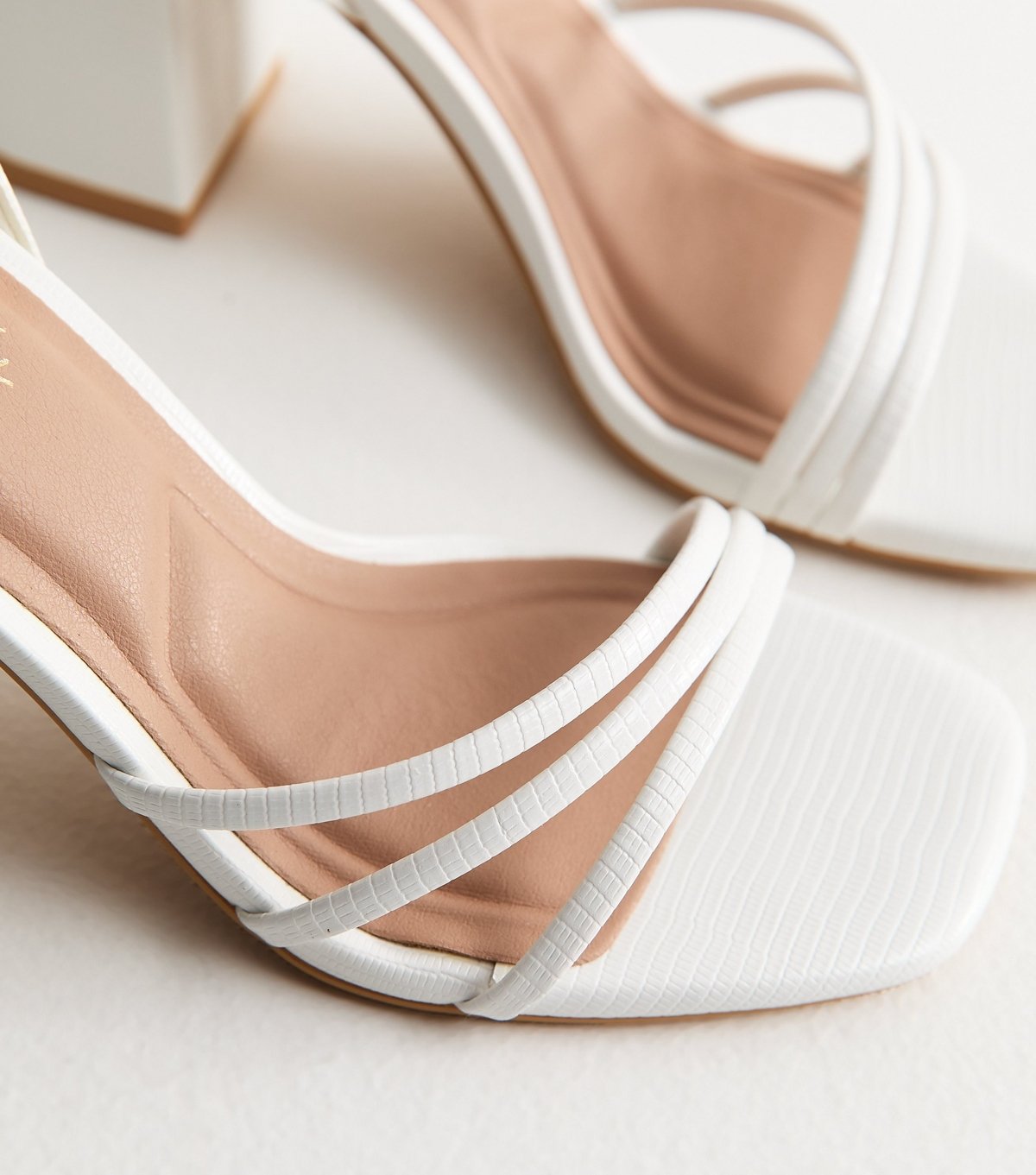 New Look Women's White Faux Leather Asymmetric Strap Block Heel Sandals Vegan New Look - 3