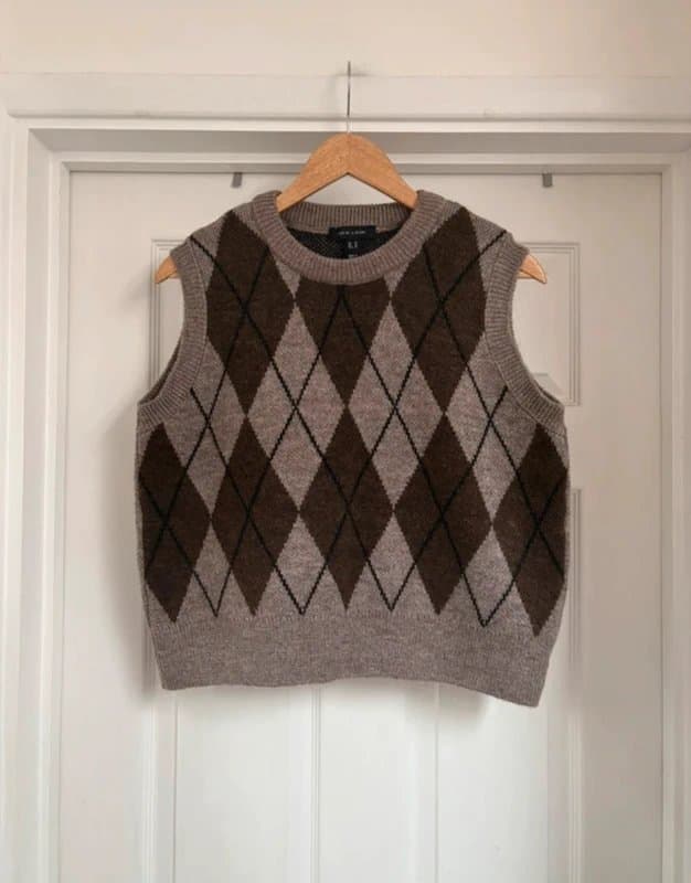 New Look Lovely Women's New Look Brown Mix Argyle Knit Sweater Vest Tank Top Waistcoat size M 12-14