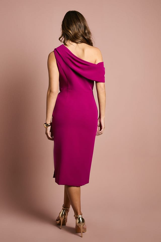 Coast Coast Women's One Shoulder Twist Front Pencil Dress in Berry - 3