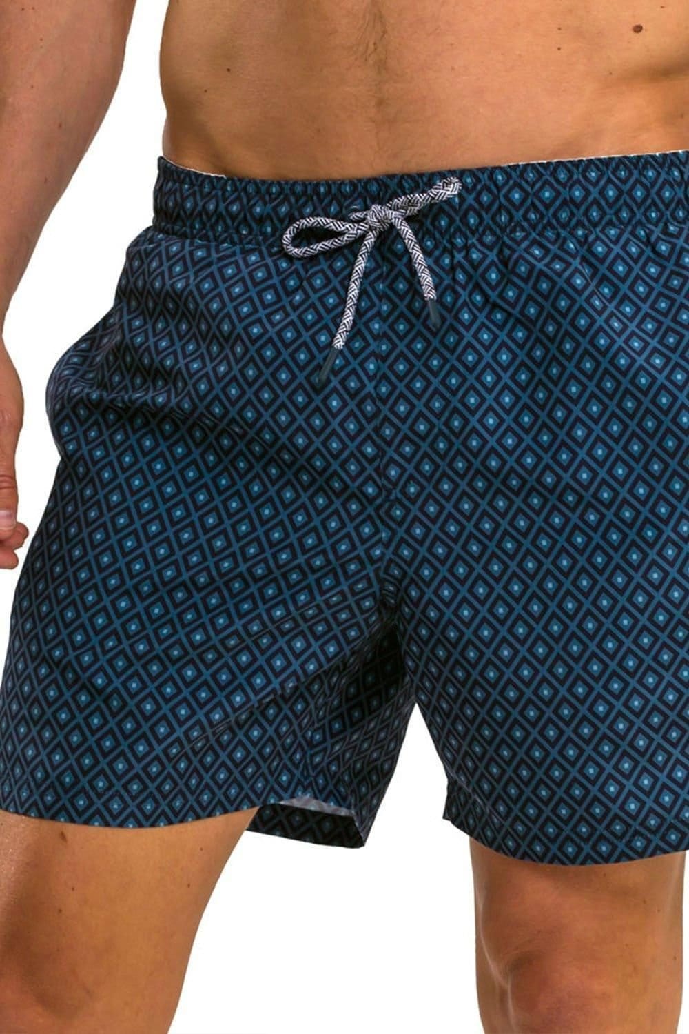 RIPT Essentials RIPT Essentials Men's Diamond Print Swim Shorts in Blue - 4