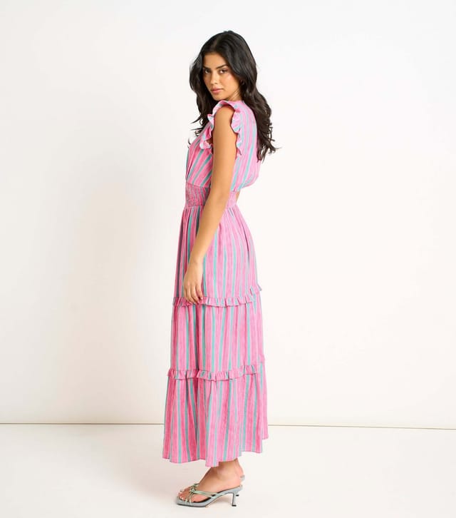 Gini London Women's Pink Summer Stripe Waisted Maxi Dress Gini London New Look - 3