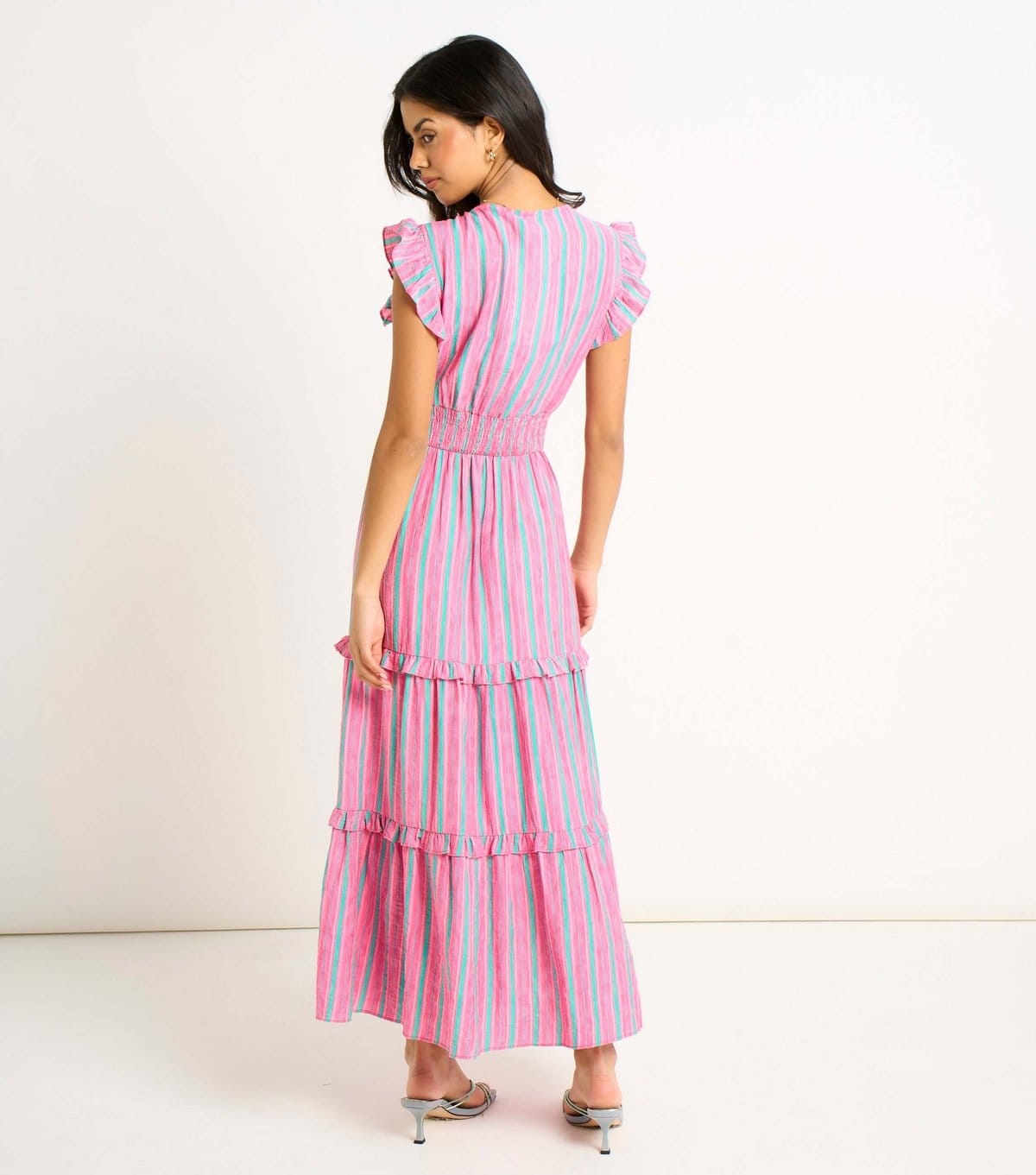 Gini London Women's Pink Summer Stripe Waisted Maxi Dress Gini London New Look - 4