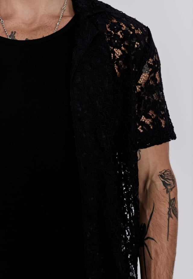 SikSilk SikSilk Men's Ecru Lace Resort Shirt - 2