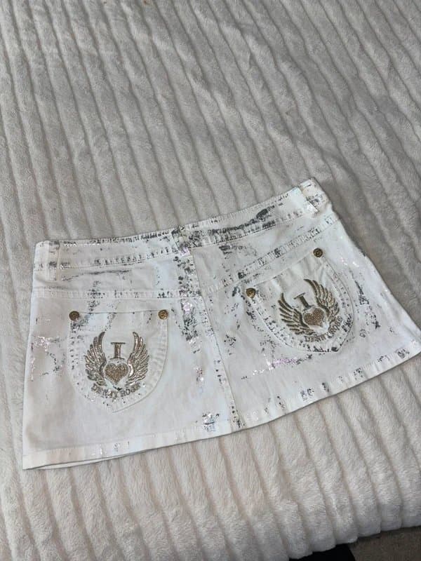 Denny Rose Denny Rose Vintage Y2K White Gold Embellished Micro Mini Skirt