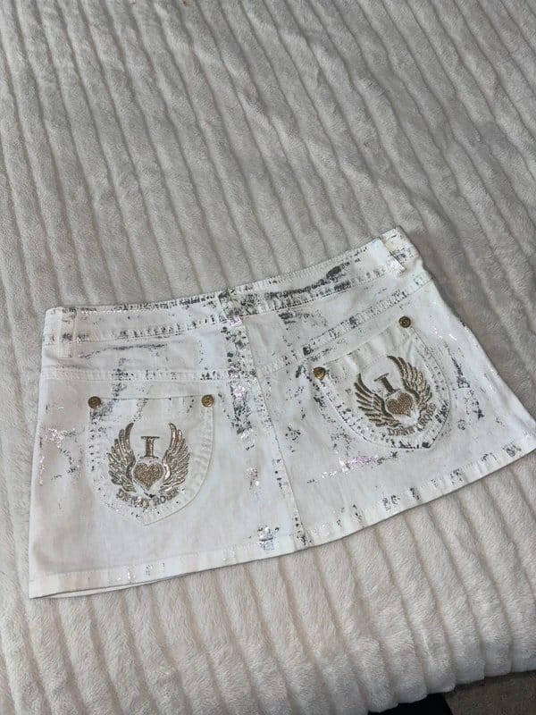 Denny Rose Denny Rose Vintage Y2K White Gold Embellished Micro Mini Skirt - 1
