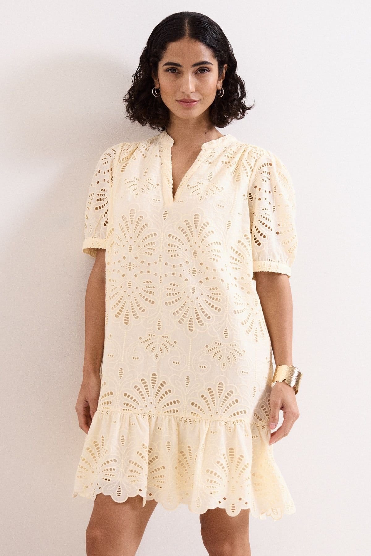 Phase Eight Lemon Embroidered Mini Dress