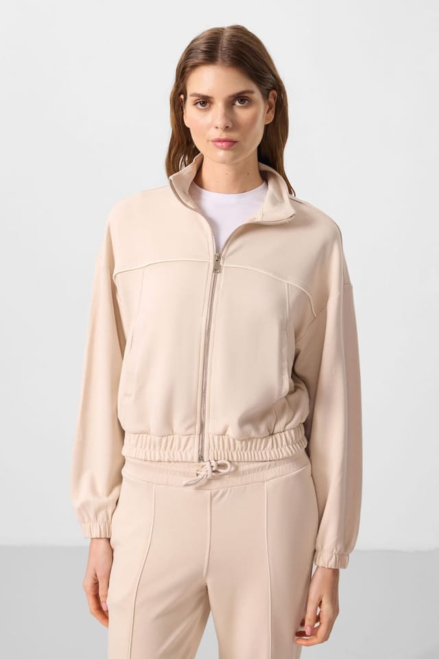 Tommy Life Tommy Life Women's Oversized Zip-collar Tracksuit Set in Beige - 2